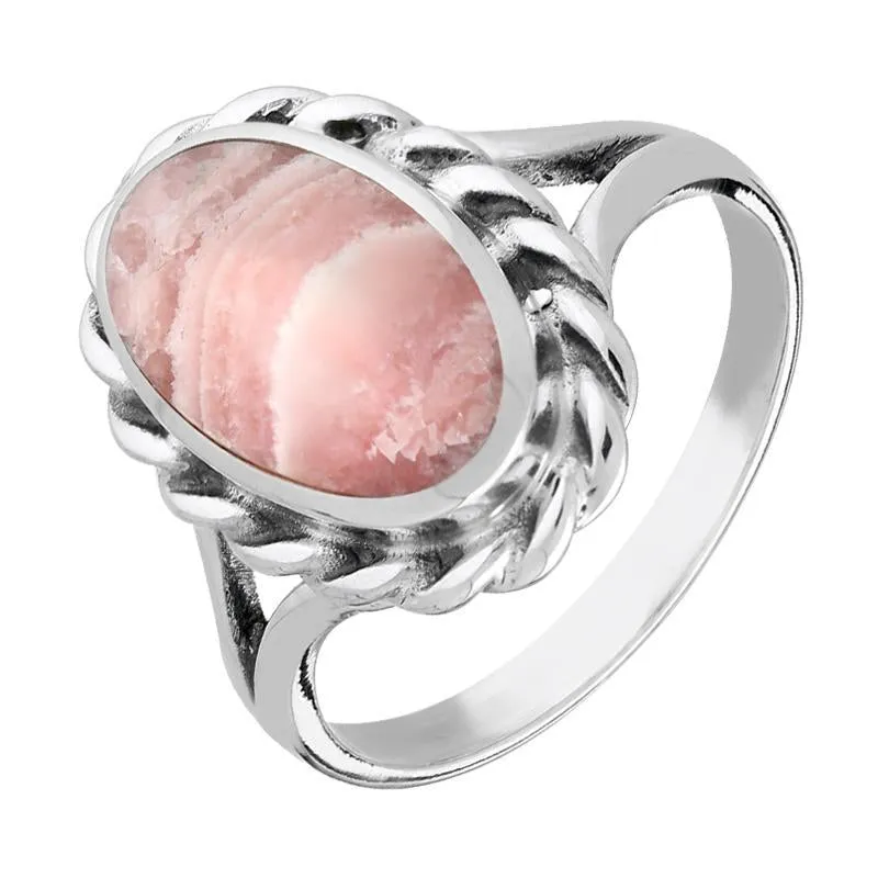 Sterling Silver Rhodochrosite Heavy Oval Rope Edge Ring sold by Jura Watches