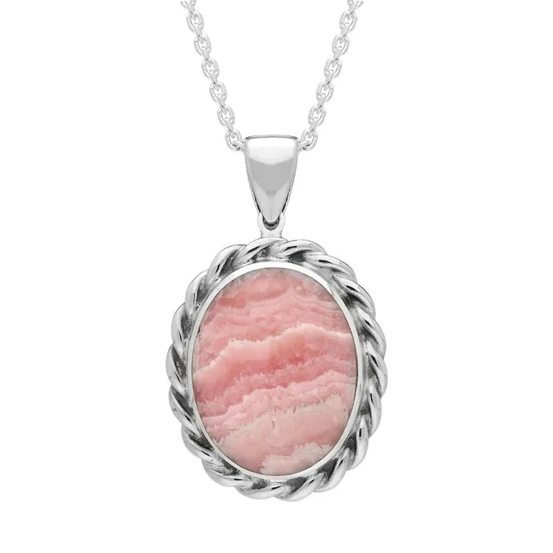 Sterling Silver Rhodochrosite Heavy Rope Oval Necklace sold by Jura Watches