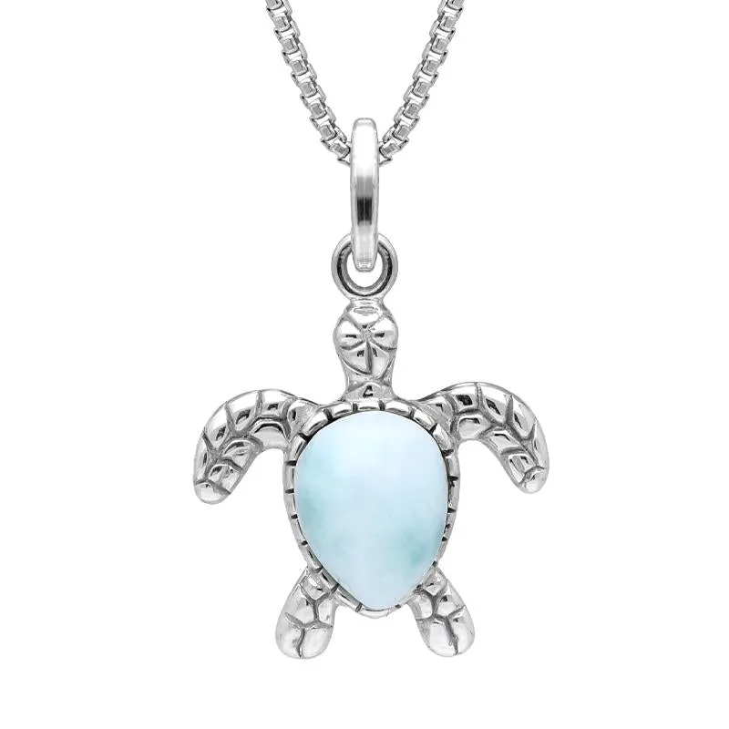 Sterling Silver Larimar Tiny Single Stone Turtle Necklace sold by Jura Watches