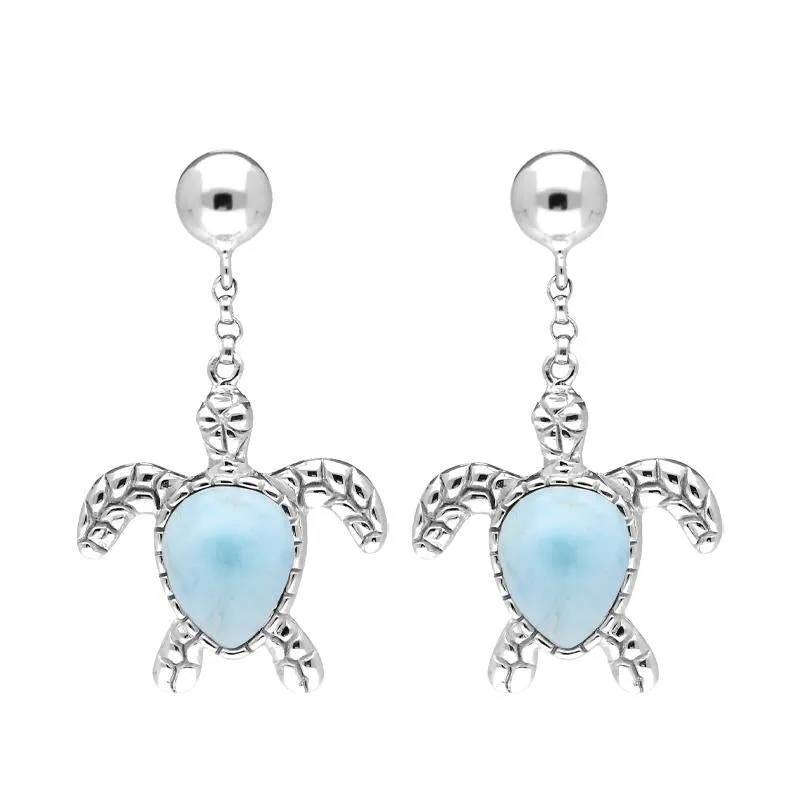 Sterling Silver Larimar Turtle Drop Earrings sold by Jura Watches