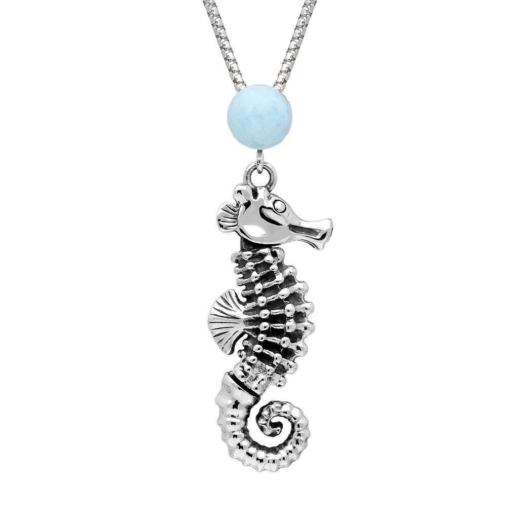 Sterling Silver Larimar Small Seahorse Stone Top Necklace sold by Jura Watches