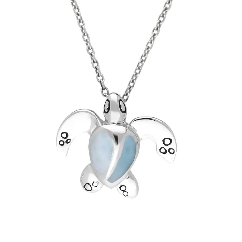 Sterling Silver Larimar Tiny Two Stone Turtle Necklace sold by Jura Watches