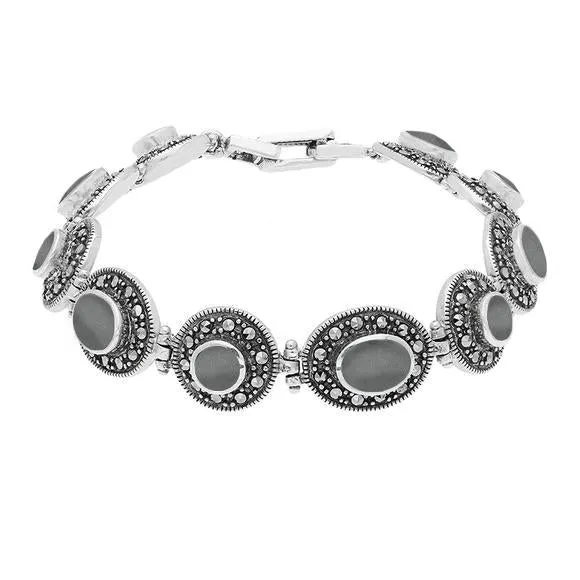 Sterling Silver Hematite Marcasite Oval Link Bracelet sold by Jura Watches