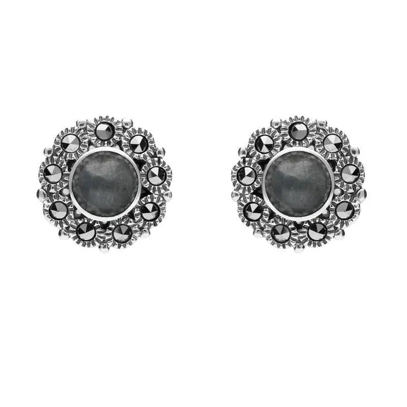 Sterling Silver Hematite Marcasite Round Stud Earrings sold by Jura Watches