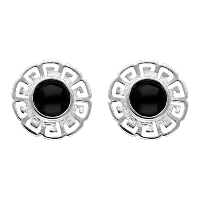 Sterling Silver Whitby Jet Greek Style Stud Earrings made by C.W. Sellors