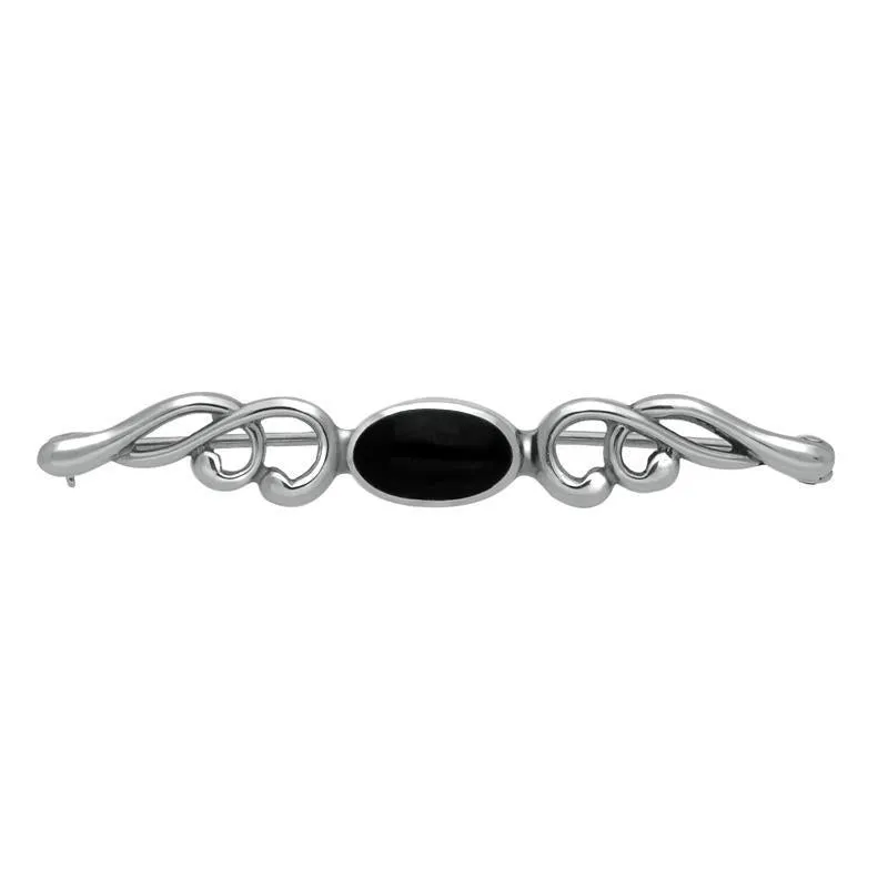 Sterling Silver Whitby Jet Scroll Bar Brooch sold by Jura Watches
