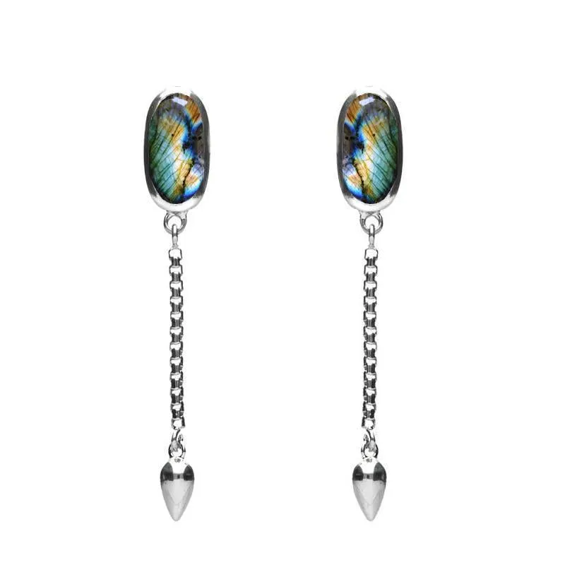 Sterling Silver Spectrolite Lineaire Medium Drop Stud Earrings sold by Jura Watches