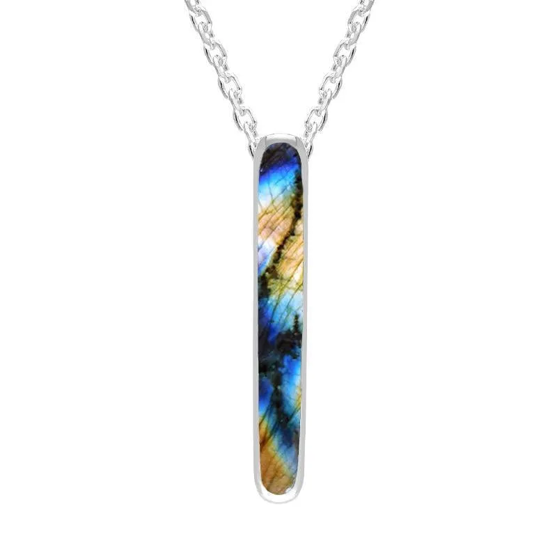 Sterling Silver Spectrolite Lineaire Drop Oval Necklace sold by Jura Watches