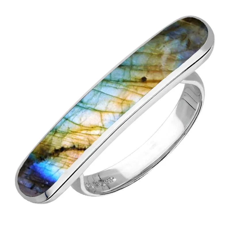 Sterling Silver Spectrolite Lineaire Long Oval Ring sold by Jura Watches