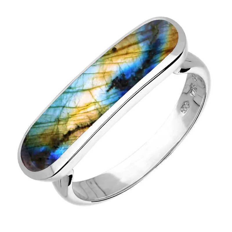 Sterling Silver Spectrolite Lineaire Petite Oval Ring sold by Jura Watches