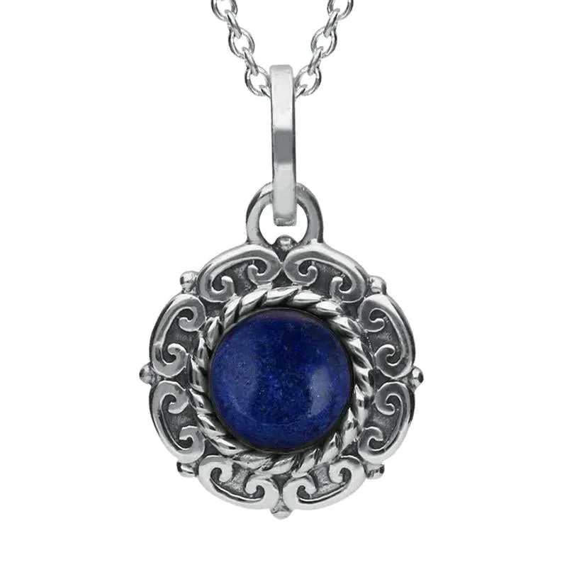 Sterling Silver Lapis Lazuli Rope Edge Beaded Necklace sold by Jura Watches