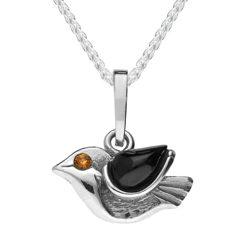 Sterling Silver Whitby Jet Small Bird Necklace sold by Jura Watches