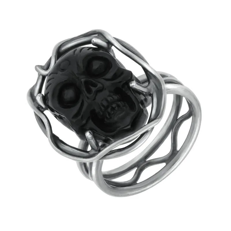 Sterling Silver Whitby Jet Skull Branch Surround Ring sold by Jura Watches