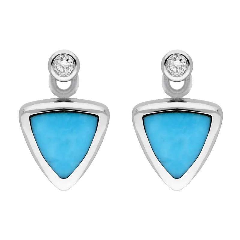 18ct White Gold Turquoise Diamond Triangle Stud Earrings sold by Jura Watches