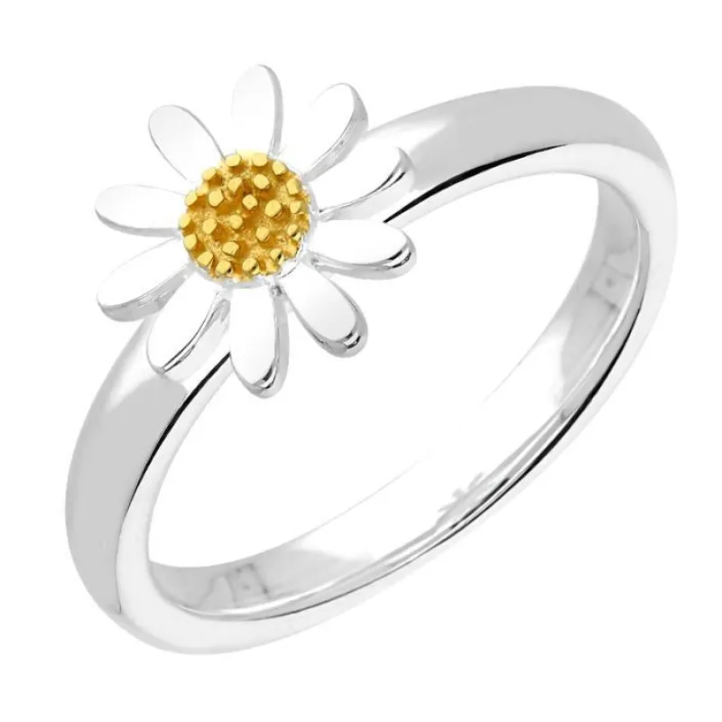 Yellow Gold Plated Sterling Silver Light Petal Daisy Ring sold by Jura Watches