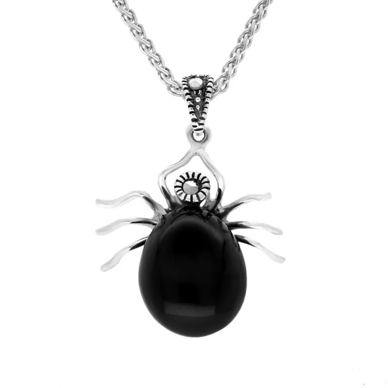 Sterling Silver Whitby Jet Marcasite Spider Necklace sold by Jura Watches