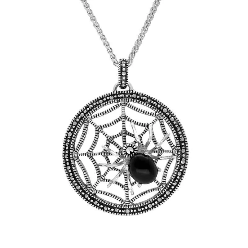 Sterling Silver Whitby Jet Marcasite Spider Web Necklace sold by Jura Watches