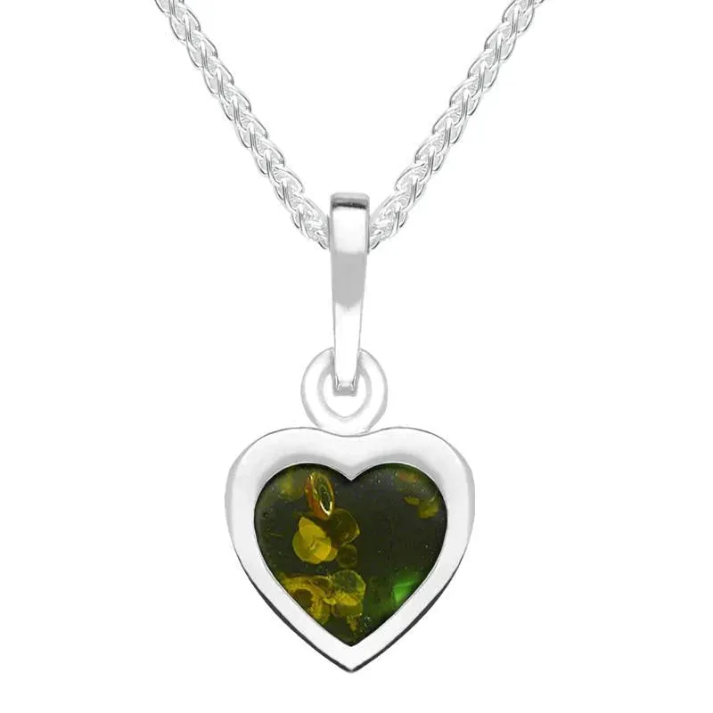 Sterling Silver Green Amber Heart Necklace sold by Jura Watches
