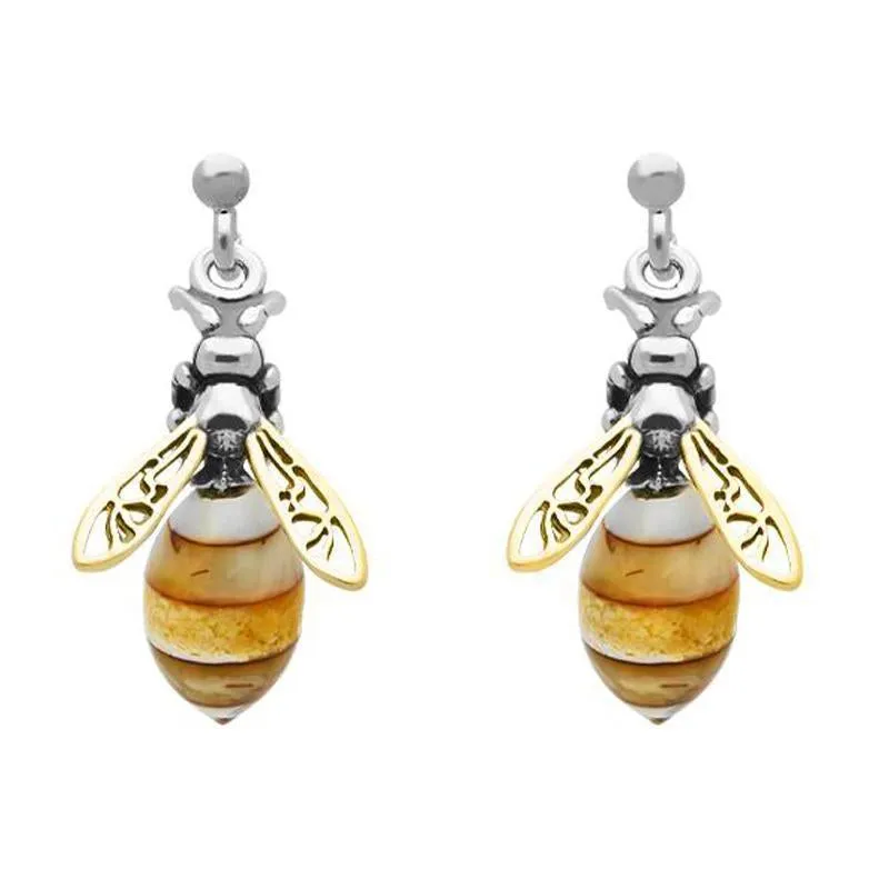 Yellow Gold Plated Sterling Silver Amber Bee Drop Earrings sold by Jura Watches