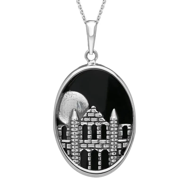 Sterling Silver Whitby Jet Abbey Moon Oval Necklace sold by Jura Watches