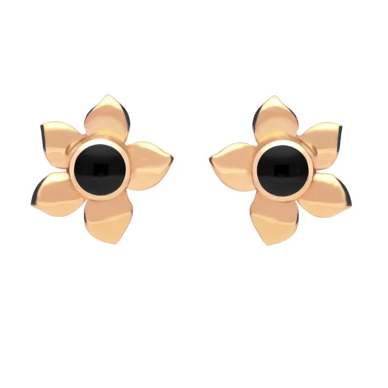 9ct Rose Gold Whitby Jet Petal Stud Earrings sold by Jura Watches