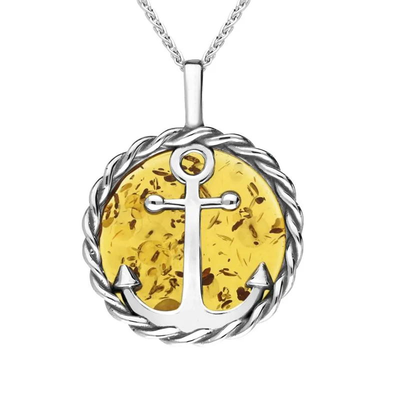Sterling Silver Amber Rope Edge Anchor Necklace sold by Jura Watches