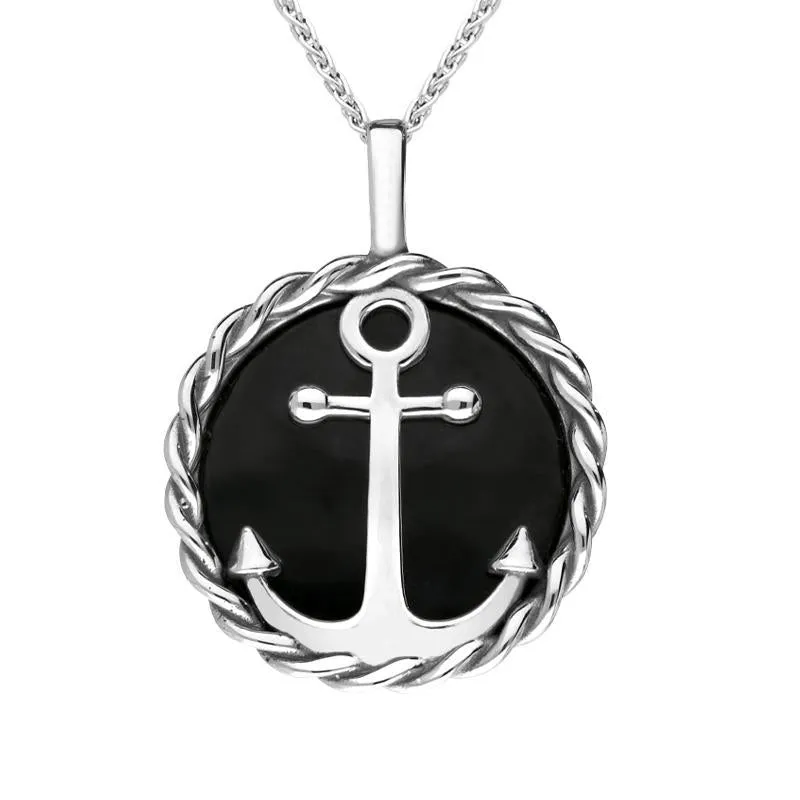 Sterling Silver Whitby Jet Rope Edge Anchor Necklace sold by Jura Watches