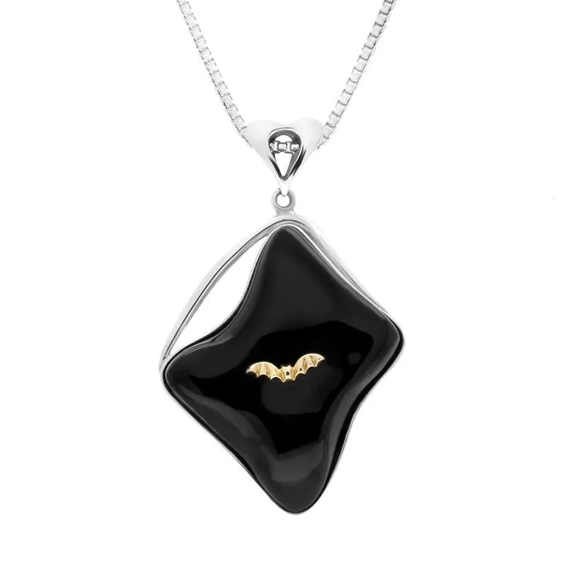 Sterling Silver 9ct Yellow Gold Whitby Jet Abstract Oblong Unique Bat Necklace sold by Jura Watches