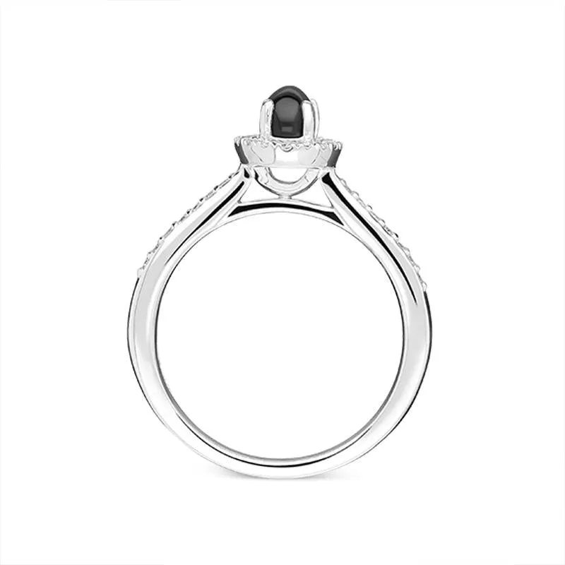 18ct White Gold Whitby Jet 0.19ct Diamond Halo Ring sold by Jura Watches product image thumbnail 3