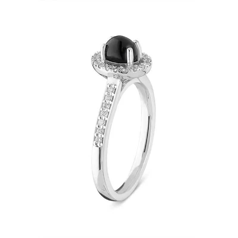 18ct White Gold Whitby Jet 0.19ct Diamond Halo Ring sold by Jura Watches product image thumbnail 2
