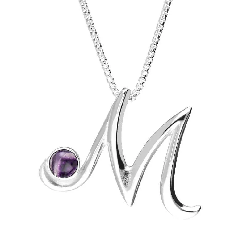 Sterling Silver Blue John Love Letters Initial M Necklace sold by Jura Watches