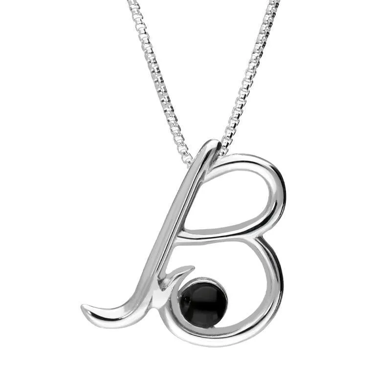 Sterling Silver Whitby Jet Love Letters Initial B Necklace sold by Jura Watches