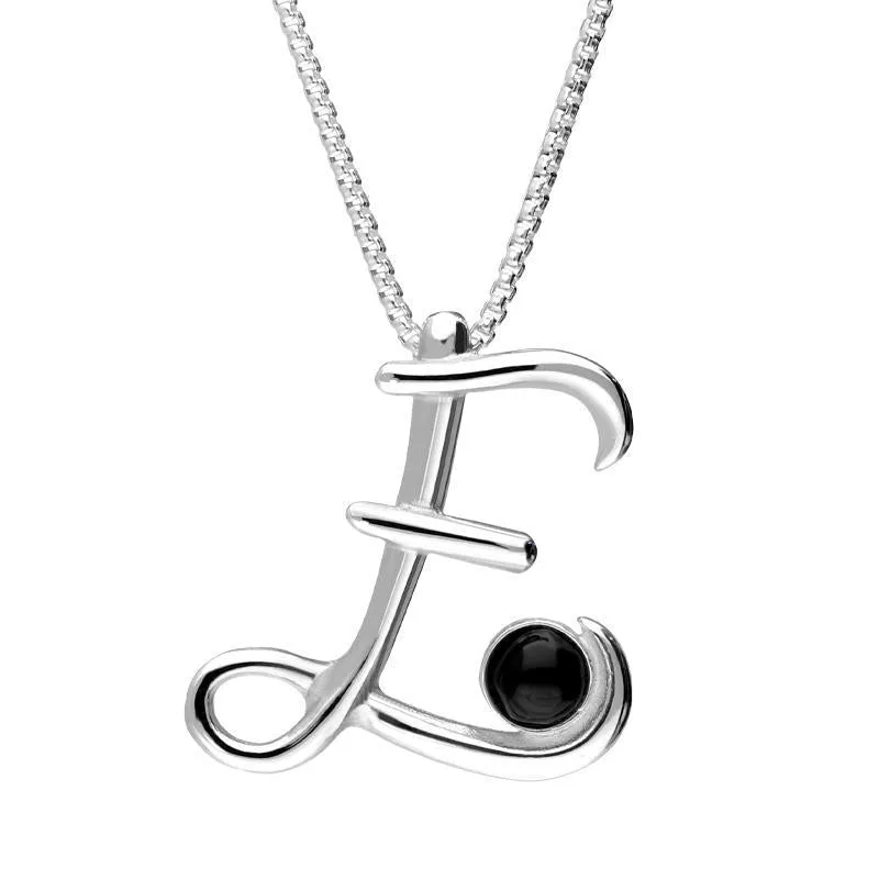 Sterling Silver Whitby Jet Love Letters Initial E Necklace sold by Jura Watches