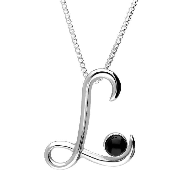 Sterling Silver Whitby Jet Love Letters Initial L Necklace sold by Jura Watches