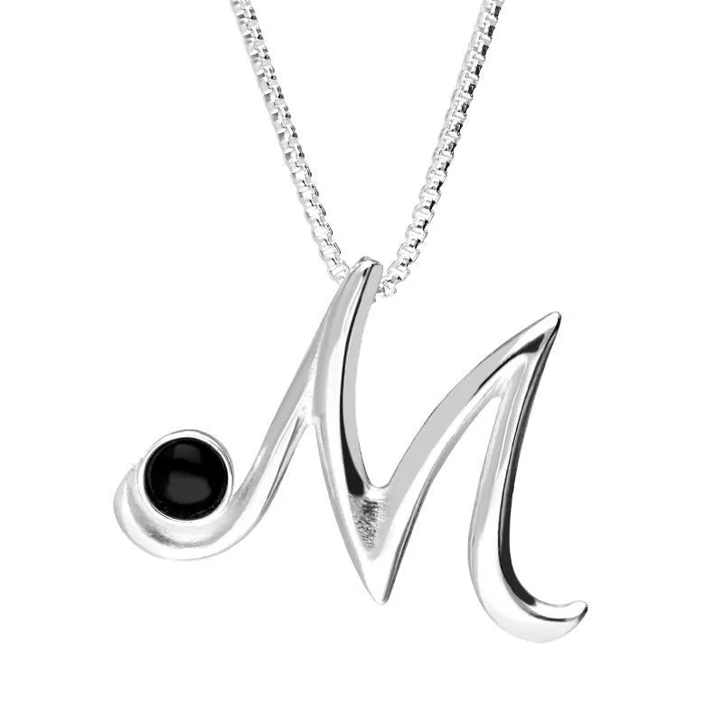 Sterling Silver Whitby Jet Love Letters Initial M Necklace sold by Jura Watches