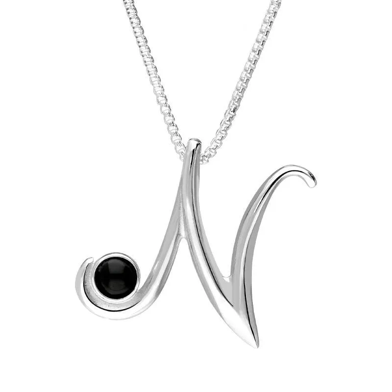 Sterling Silver Whitby Jet Love Letters Initial N Necklace sold by Jura Watches
