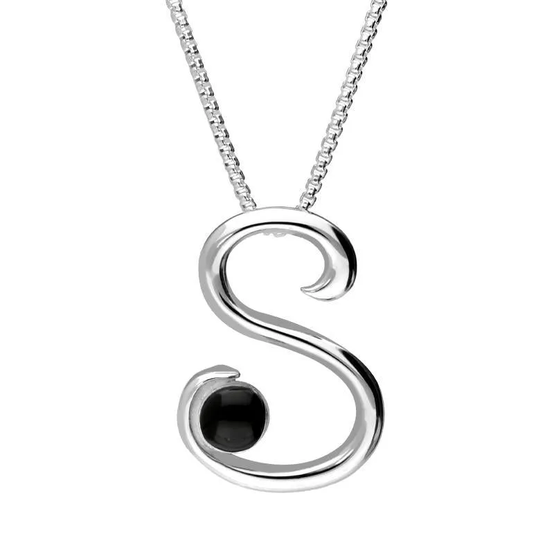 Sterling Silver Whitby Jet Love Letters Initial S Necklace sold by Jura Watches
