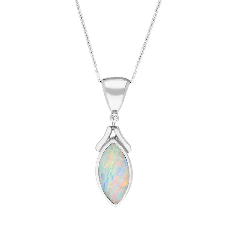 18ct White Gold Opal Diamond Oval Necklace sold by Jura Watches