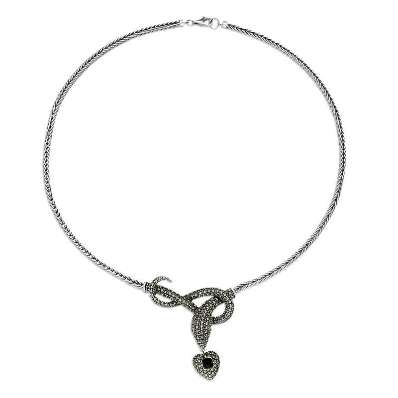 Sterling Silver Whitby Jet Marcasite Garnet Snake Necklace sold by Jura Watches product image thumbnail 2