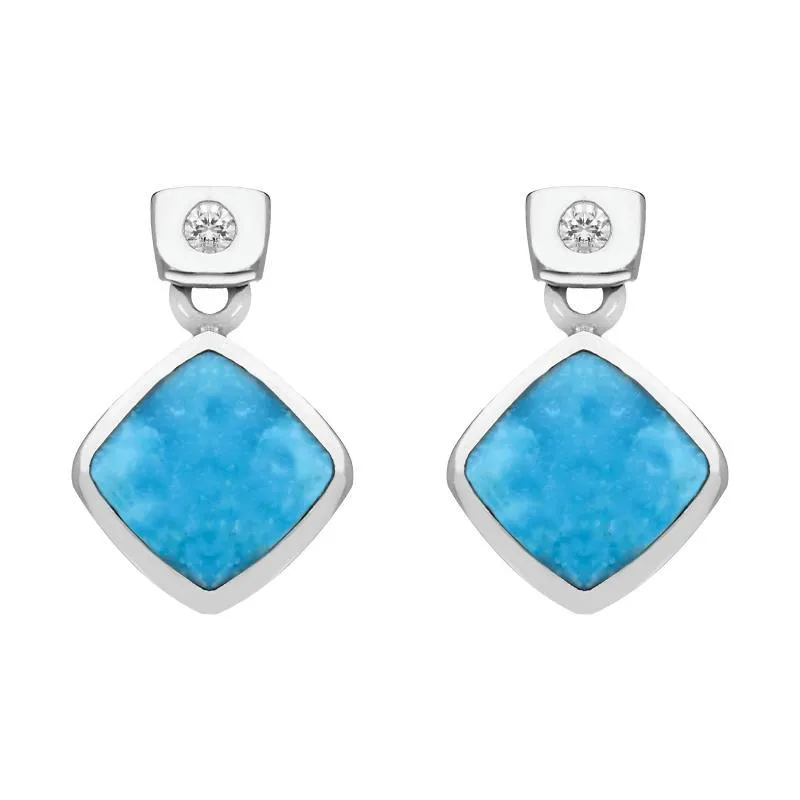 18ct White Gold Turquoise Diamond Square Stud Earrings sold by Jura Watches