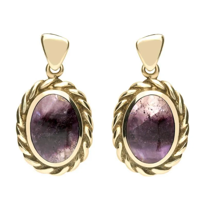 9ct Yellow Gold Blue John Heavy Rope Drop Earrings sold by Jura Watches