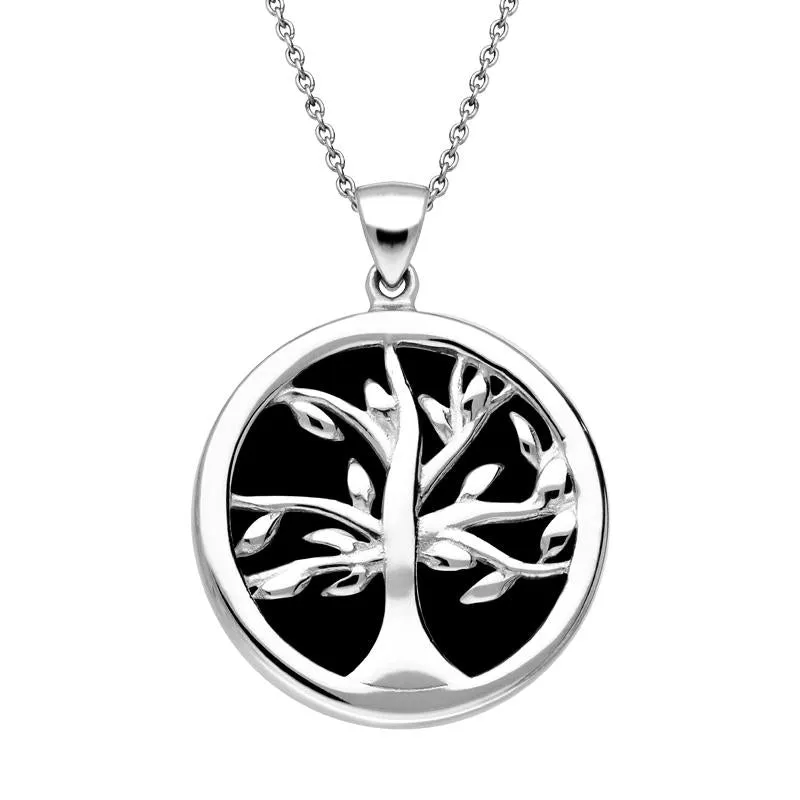 Sterling Silver Whitby Jet Medium Round Tree of Life Necklace sold by Jura Watches