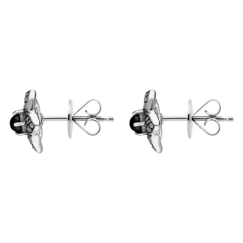 Sterling Silver Whitby Jet Marcasite Flower Stud Earrings sold by Jura Watches product image thumbnail 2