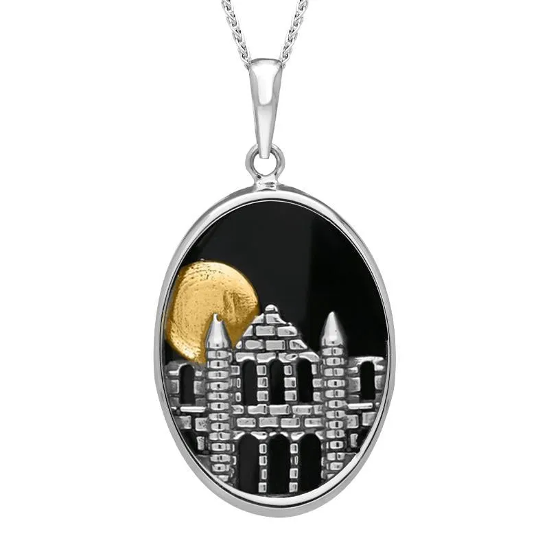Sterling Silver Whitby Jet Abbey Moon Gold Plated Oval Necklace sold by Jura Watches