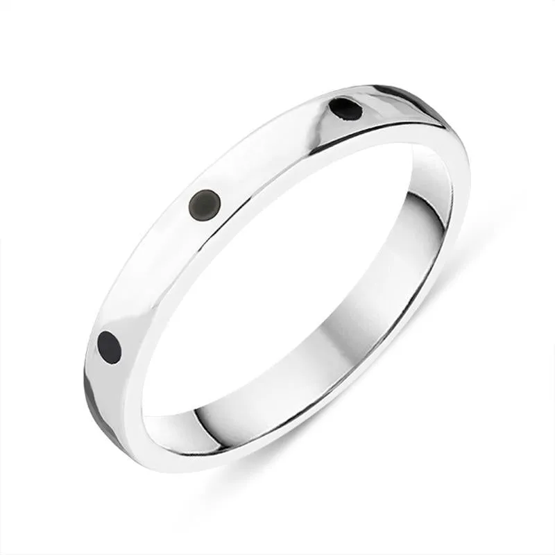 Sterling Silver Whitby Jet 3mm Wedding Band Ring sold by Jura Watches