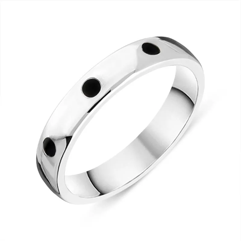 Sterling Silver Whitby Jet 4mm Wedding Band Ring sold by Jura Watches