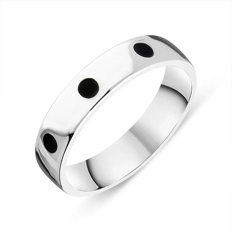 Sterling Silver Whitby Jet 5mm Wedding Band Ring sold by Jura Watches