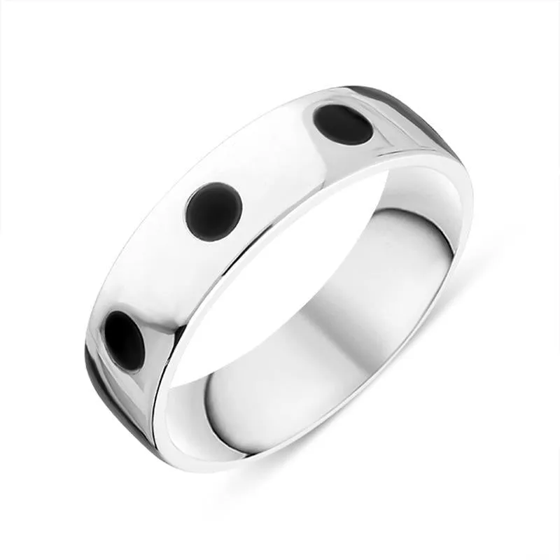 Sterling Silver Whitby Jet 6mm Wedding Band Ring sold by Jura Watches