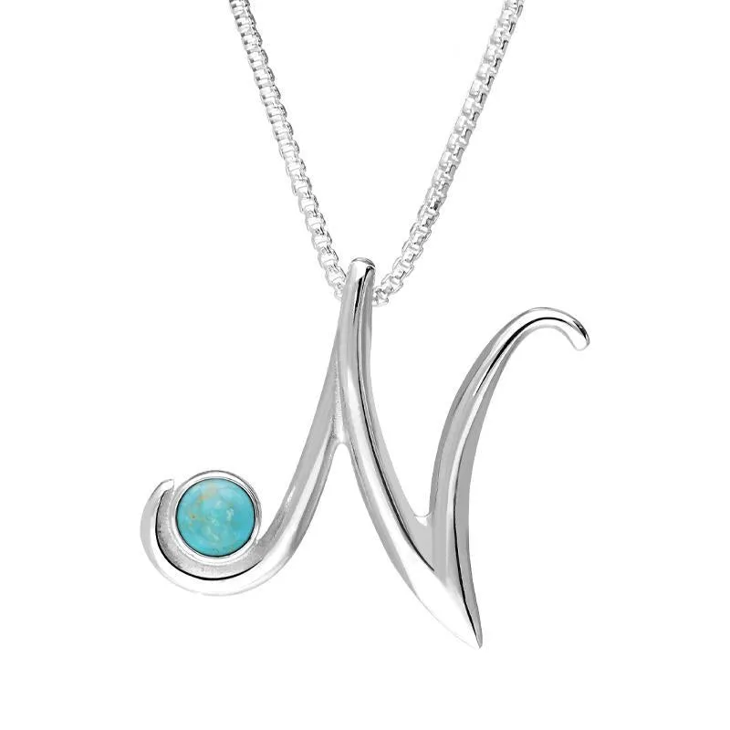 Sterling Silver Turquoise Love Letters Initial N Necklace sold by Jura Watches