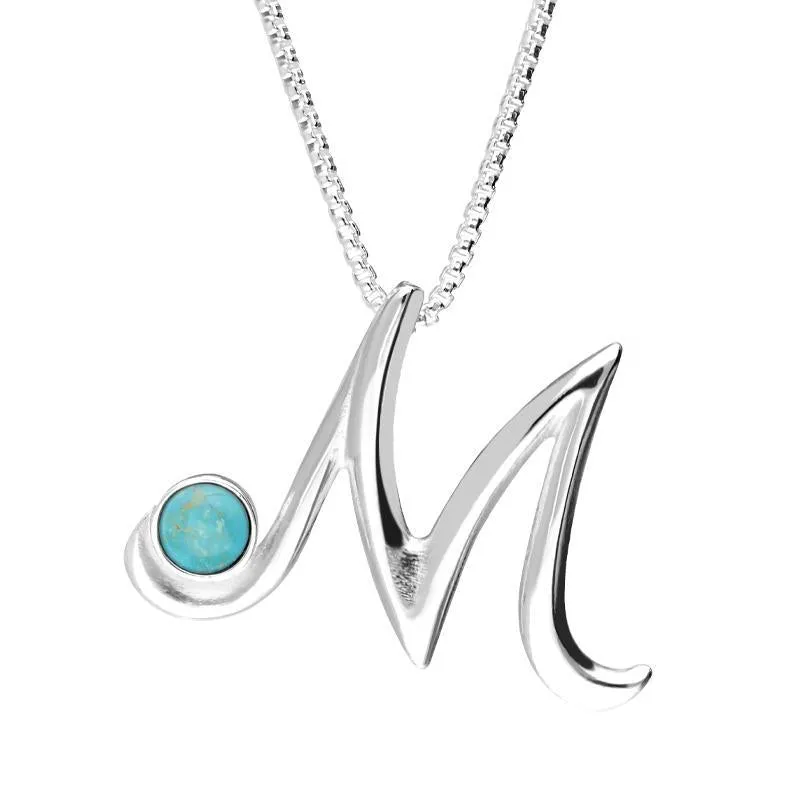 Sterling Silver Turquoise Love Letters Initial M Necklace sold by Jura Watches